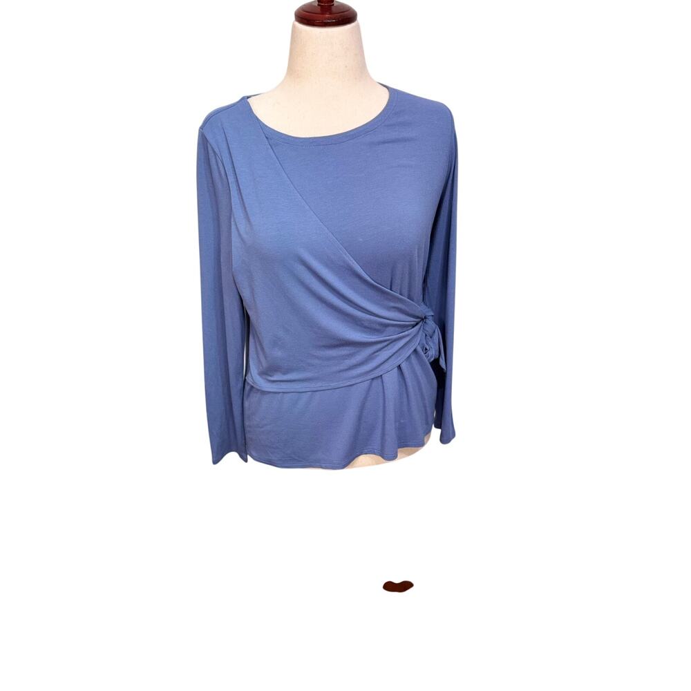 J. Jill stretch knit long sleeve faux wrap top draping side tie blue Sz S NWT